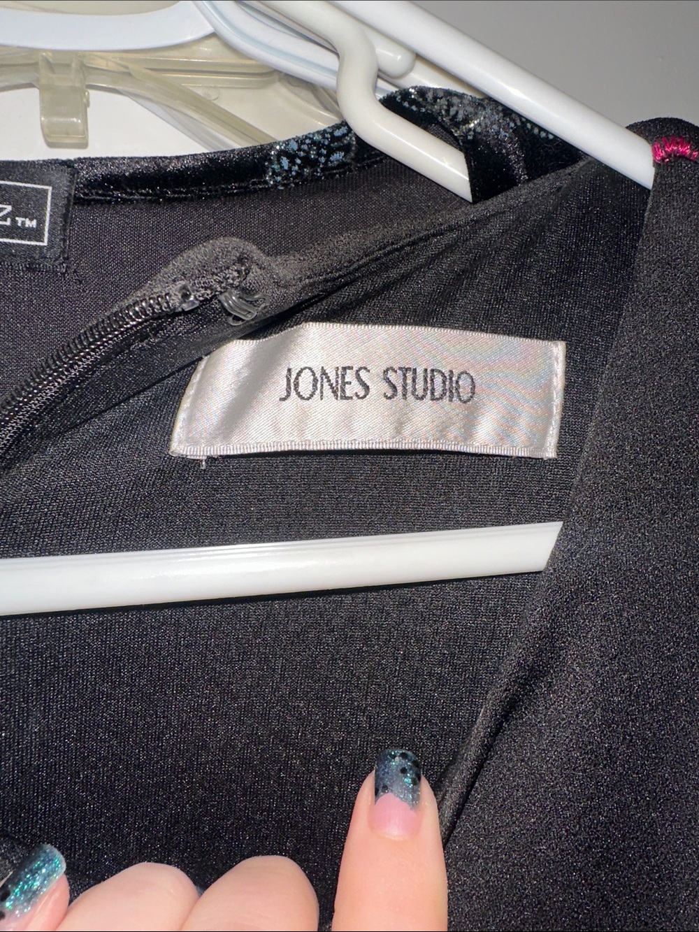 Jones Studio Black Midi Dress with Pink Floral Embroidery - Picture 2 of 3